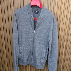 BOSS Quilted Charcoal Grey Bomber Sweater Jacket